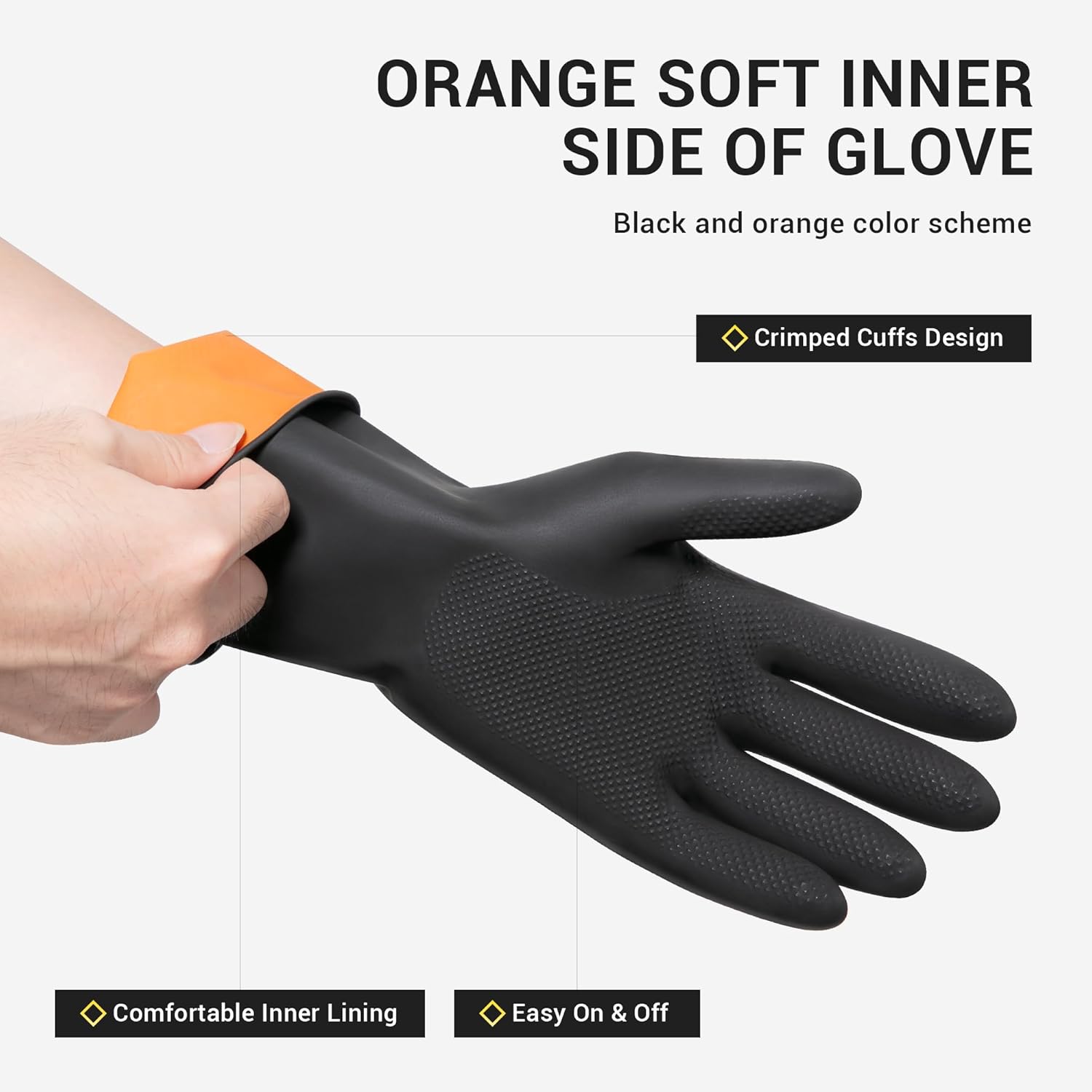 ThxToms 3 Pairs Dishwashing Gloves, Reusable Latex Cleaning Gloves for Housework Kitchen Bathroom, Durable Flexible & Anti-slip, Smooth Lining, Easy On & Off, Extra Large, Black