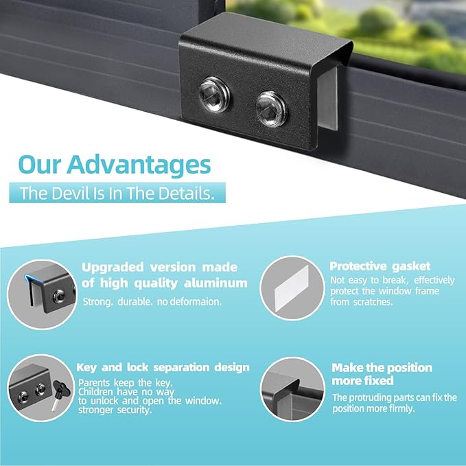 Window Locks for Up and Down Windows 4 Pack Window Stopper Sliding Window Lock for Vertical Horizontal Sliding Windows Doors with Key Aluminum Window Security Locks Child Proof(Black Medium)