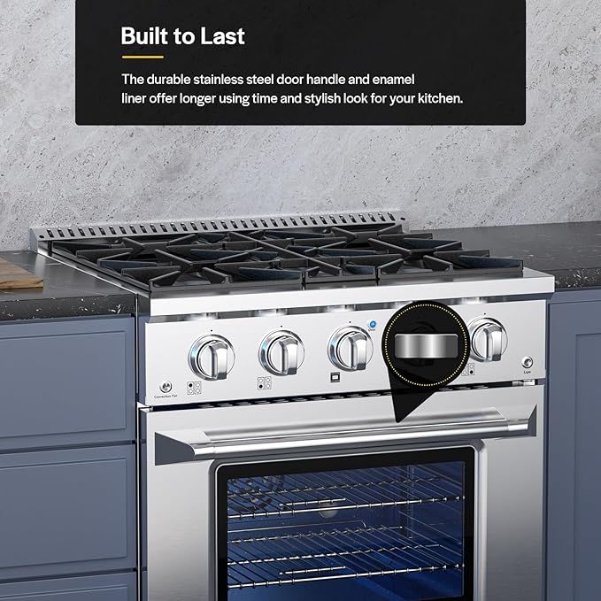 Empava Commercial Gas Range, Freestanding & Slide-In, 4.2 cu. ft. Pro-Style Single Oven with 4 Sealed Ultra High-Low Burners Heavy Duty Grates in Stainless Steel for Kitchen, Restaurant,30 Inch