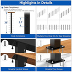 36" Expandable 2-8FT Black T304 Cable Railing Post Kit, Complete Cable Railing System with 2 Level Posts & 98ft 1/8" Wire Rope(No Handrail), Adjustable Length Easy DIY for Decks/Porch