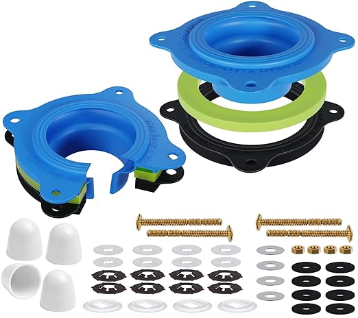 Toilet Flange Repair Kit, Universal Toilet Seal Parts for Wax Seal, Rubber Gasket Ring, Wax-Free Toilet Bowl Replacement kit Include Premium Nuts, Washers, 3.26Inch Bolts, Bolt Caps(2-Pack)