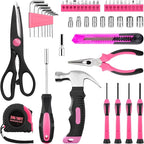 Tool Set, Mini Tool Kit, 49-Piece Household Pink Small Basic Home, Tool Set with Plastic Toolbox Tool Kit for Dorm, Great for Women,College Students, Household Use & More