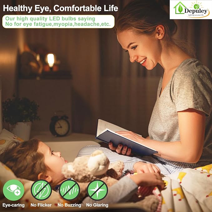 Depuley LED Light Bulbs E26: Chandelier Lights Bulb 6W Equivalent 60W - Edison Vintage Bulbs Warmlight 2700K ST58 Clear Glass Bulb 800 LM 80+CRI Non-Dimmable 24-Pack