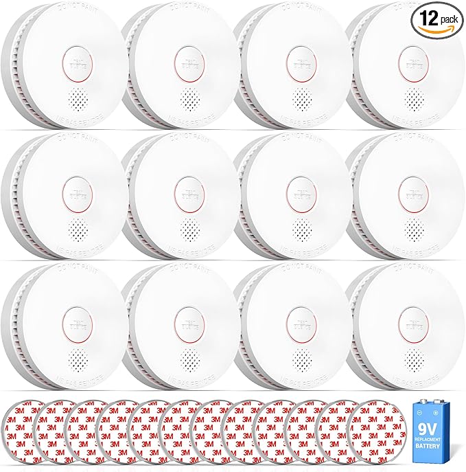 SITERWELL12 Pack Smoke Detector, 10 Year Product Life Fire Alarm with Magnetic Fastening Kit, Smoke Alarm with Photoelectric Sensor and Low Battery Warning Function for House, UL217-10th Listed,GS509A