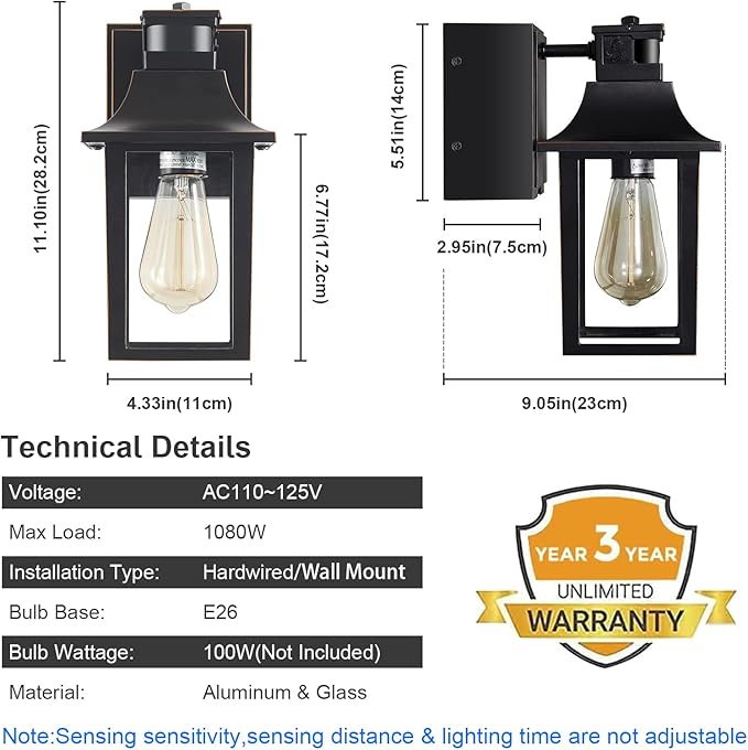 Porch Lights with GFCI Outlet,Dusk to Dawn Motion Sensor Outdoor Lights,3 Light Modes Black Front Door Lights,Waterproof Outside Wall sconces for House Patio Garage (2 Pack)