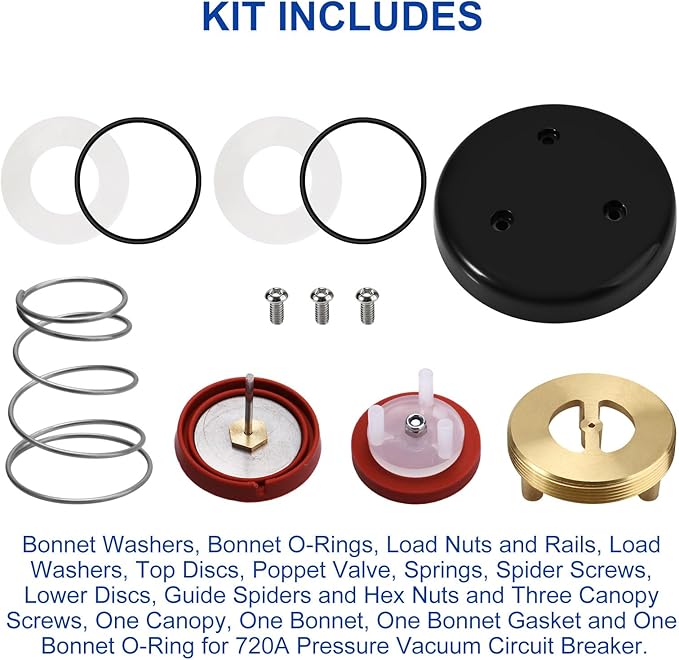 Pressure Vacuum Breaker Repair Kit and Bonnet Repair Kit, RK1-720A for Zurn Wilkins 1/2”, 3/4”, and 1”Pressure Vacuum Breaker