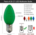 SUNSGNE 25 Pack C7 LED Multicolor Christmas Replacement Light Bulbs for Christmas Indoor Outdoor String Lights, E12/C7 Candelabra Base, 0.6 Watt