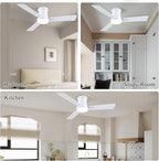 42 Inch Ceiling Fans with Lights and Remote,White Low Profile Ceiling Fan with Light,Flush Mount,Reversible,6 Speeds,3CCT Dimmable,for Bedroom,Living Room,Indoor Patio