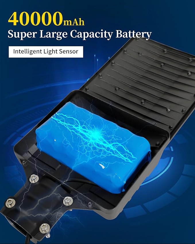 Ofuray OL-8000W Solar Street Lights Outdoor,OHF-Plus 40,000Mah High Power Solar Security Flood Lights Parking Lot Lights Commercial Dusk to Dawn,IP67 6500k Led with Remote for Street,Court,Barn