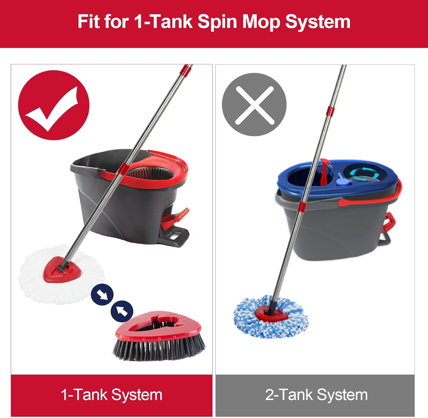 Spin Mop Scrub Brush with Mop Head Base Compatible for O Cedar EasyWring 1-Tank System, Floor Scrubber Mop Head Replacement Cleaning Brush for Bathroom, Kitchen, Tub and Tile, Spin Mop Attachments