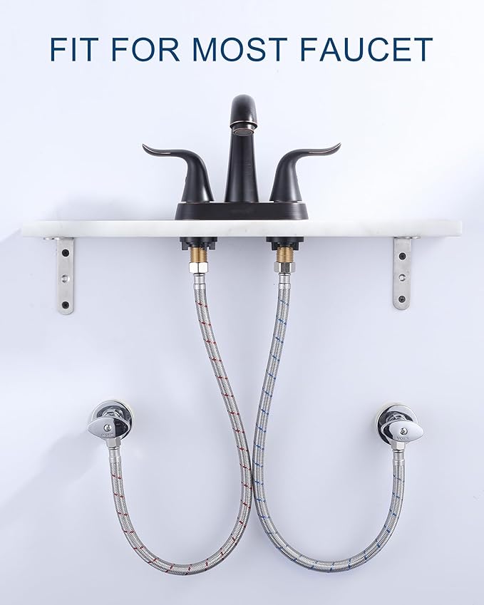 ALEASHA 24'' Long Faucet Connector, Stainless Steel Braided cUPC Faucet Supply Lines G1/2" FIP x 3/8" Compression Sink Hose Attachment Toilet Water Hose Replacement Parts 2 PCS