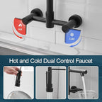 AIMADI Black Wall Mount Kitchen Faucet with Pull Down Sprayer Pot Filler | Matte Black Commercial Style Dual Handle Sink Faucet Spring Design for Kitchen