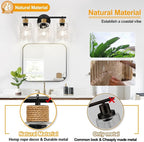 2025 Upgrade Bathroom Light Fixtures, 3-Light Coastal Vanity Lights with Crystal Glass Shade, Black Bathroom Wall Lamp for Mirror Kitchen Hallway Cabinet