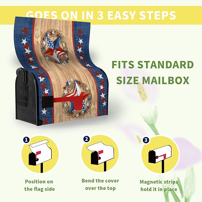 4th of July Patriotic Mailbox Covers Magnetic Standard Size 21 x 18 Inch American Flag Independence Day Mailbox Wraps Postbox Covers Garden Yard Decorations for Outdoor