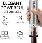 Zulay Kitchen Electric Wine Opener 5-Piece Gift Set with Charging Base - Foil Cutter, Aerator & Pourer, Vacuum Stoppers - Automatic Wine Bottle Corkscrew Opener For Smooth & Fast Uncorking