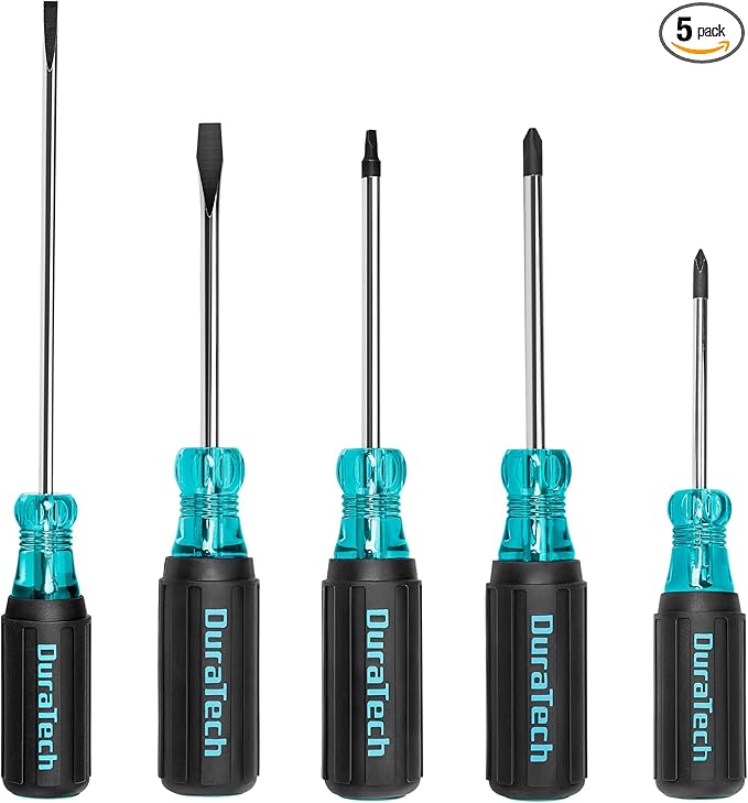 DURATECH 5 PCS S2 Steel Screwdriver Set, Professional Screwdrivers with Non-Slip Cushion Grip & Marked Specifications, 2 Phillips 2 Flathead and 1 Square Head Screw Driver, for Home and Industrial Use