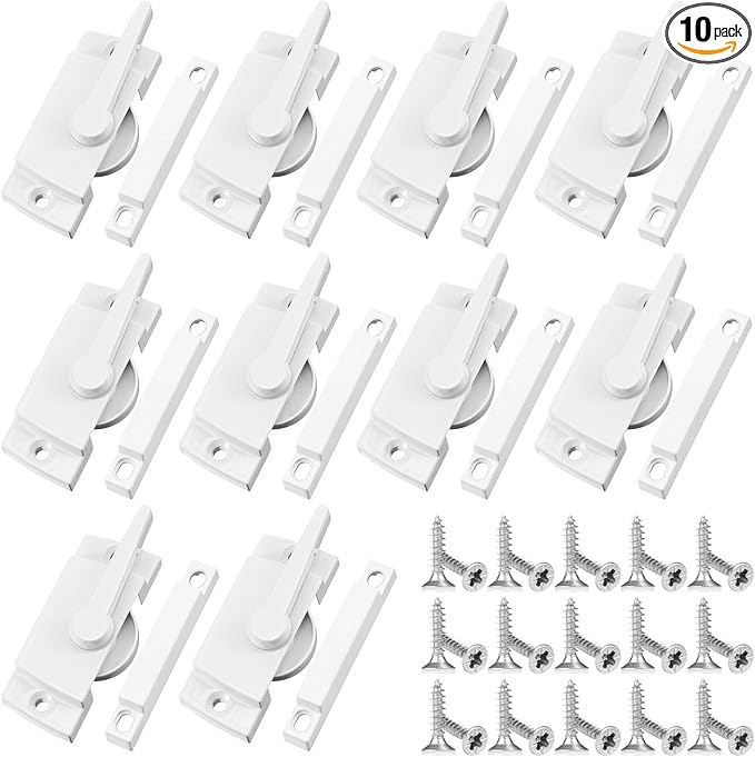 10 Pcs Cam Action White Window Sash Locks, Security Window Latches Replacement Sash Lock, Replacement Sash Lock for Horizontal Sliding Windows and Vinyl Single or Double Windows