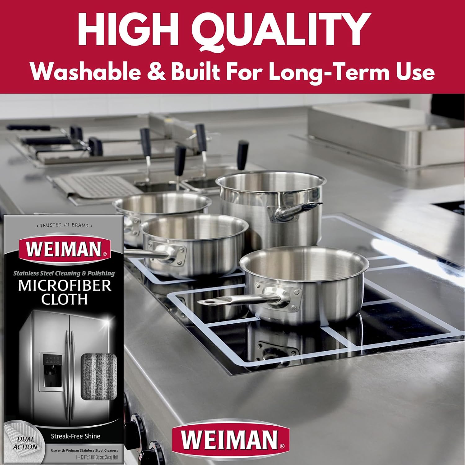 Weiman Microfiber Cloth for Stainless Steel - Safely Traps and Removes Dirt, Oil and Grime to Protect From Scratches 1.40" x 3.56"