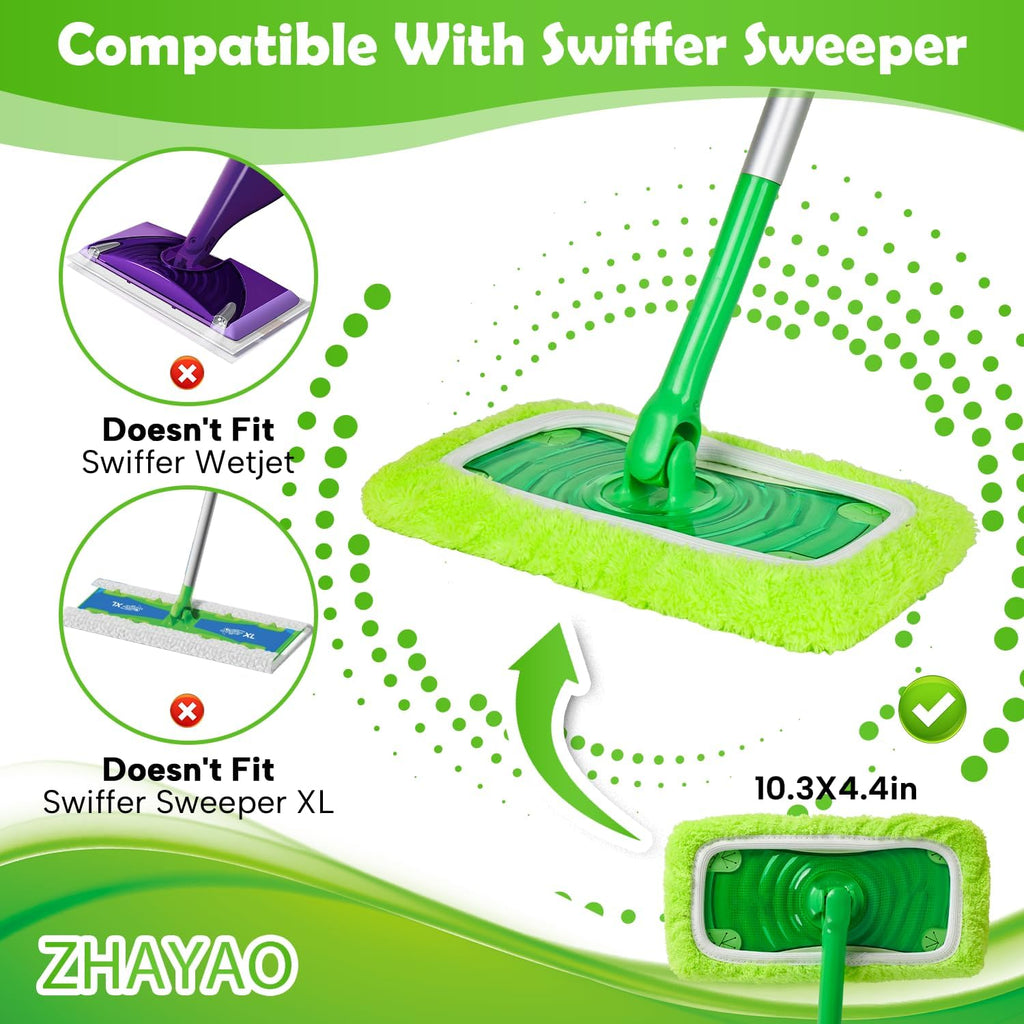 3 Pack Reusable Microfiber Mop Pads for Swiffer Sweeper Mop, Wet & Dry Use, Compatible with 10-12 Inch Flat Mops, Washable, Fits All Types of Floors