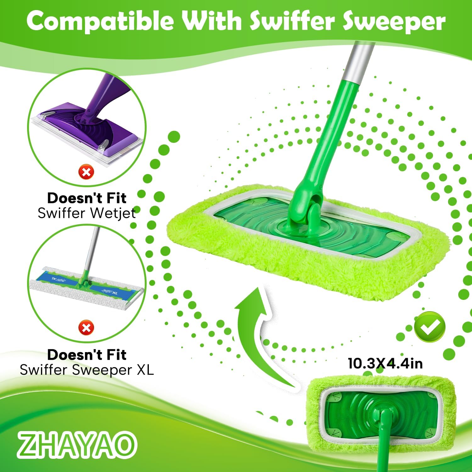 3 Pack Reusable Microfiber Mop Pads for Swiffer Sweeper Mop, Wet & Dry Use, Compatible with 10-12 Inch Flat Mops, Washable, Fits All Types of Floors