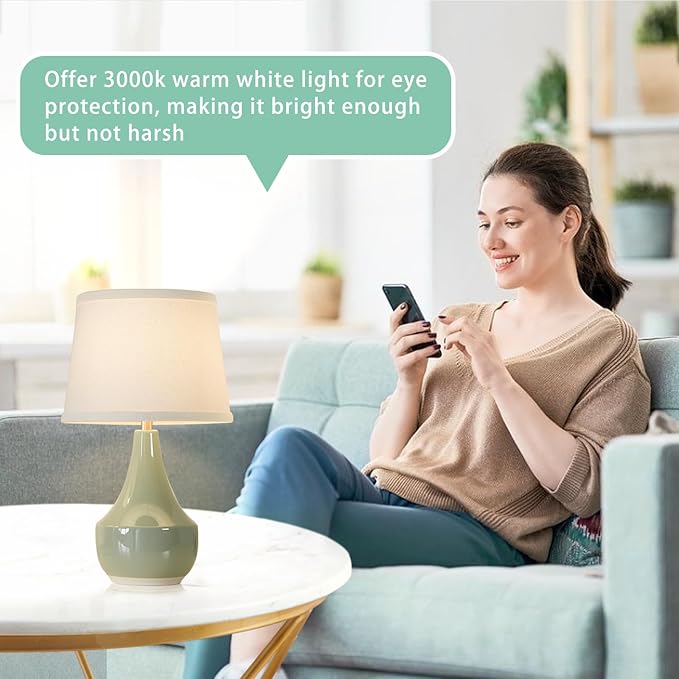 GyroVu Table Lamp Set of 2, 18.63” Ceramic Table Lamp Classic Beside Lamps Nightstand Lamp Modern Lamp for Living Room, Bedroom & Office Rocker Swtich Sage Green-LED Bulbs Included