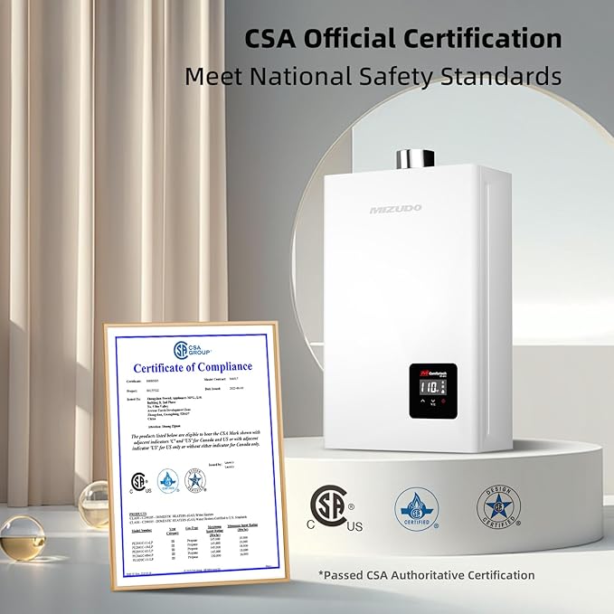 Propane Gas Tankless Water Heater, MIZUDO Up to 4.3 GPM, 100,000 BTU, CSA Certified, Indoor Installation Instant Hot Water Heater