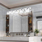 Aipsun Crystal Bathroom Vanity Light Stainless Steel Modern Vanity Light 5 Lights Crystal Bathroom Vanity Light Fixtures (Exclude Bulb)