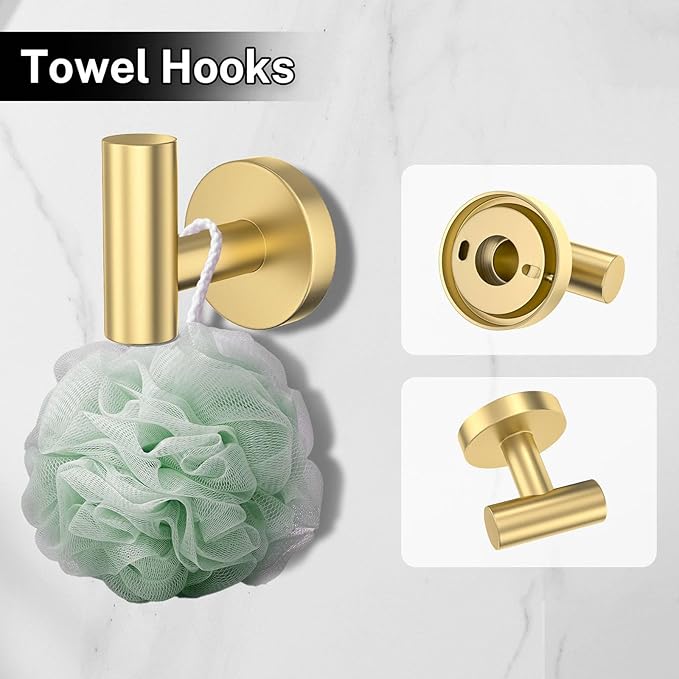 5-Piece Towel Bar Set Brushed Gold Bathroom Hardware Accessories Set Includes Multi-Purpose Toilet Paper Holder,Towel Holder Sets for Bathroom Stainless Steel Wall-Mounted 23.6in