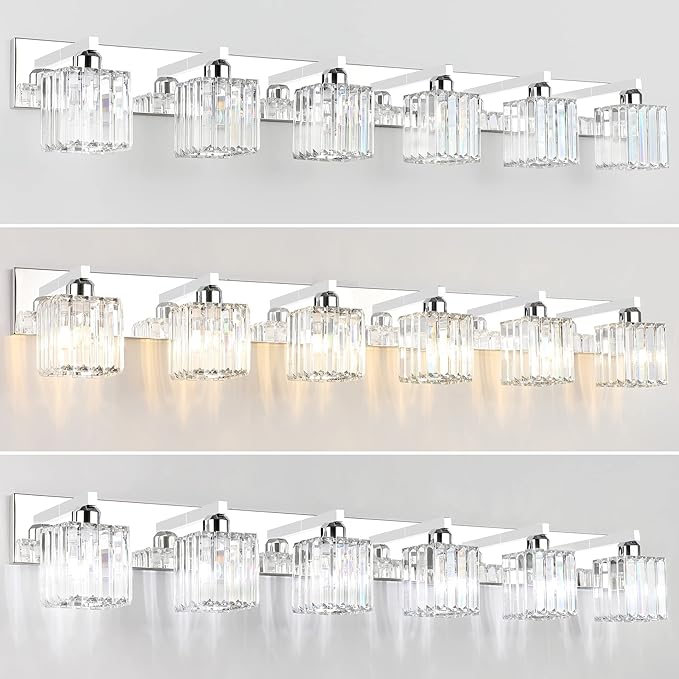 Aipsun Bathroom Vanity Light Fixtures 6 Light Chrome Vanity Light for Bathroom Crystal Vanity Lighting Fixtures (Exclude Bulb)