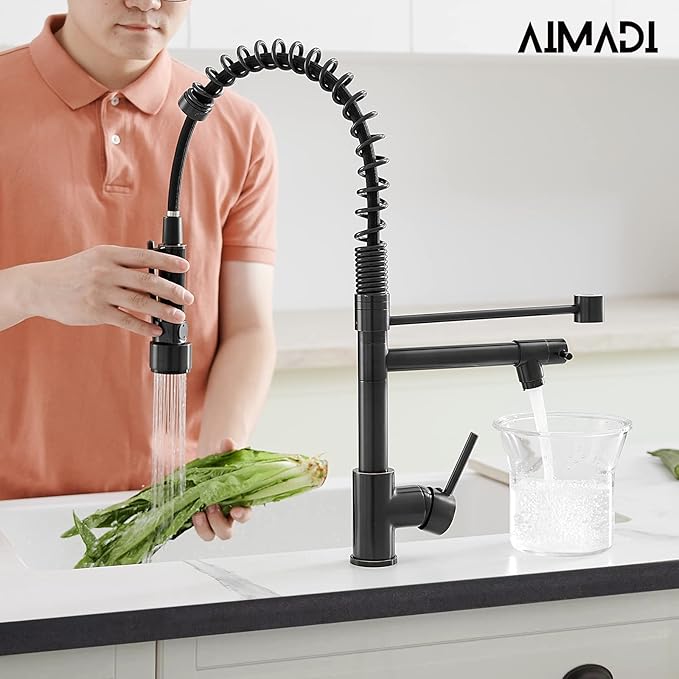 Oil Rubbed Bronze Kitchen Faucet,AIMADI Commercial Style Spring Kitchen Sink Faucet,Modern Single Handle Single Hole Kitchen Faucets with Pull Down Sprayer