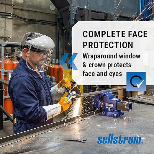 Sellstrom Advantage Face Shield - Lightweight Mask with Crown & Ratchet Headgear, for Work, Grinding, Cutting - ANSI Z87.1 - Clear Uncoated Polycarbonate Window