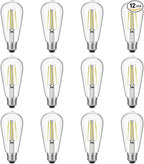 Dimmable Vintage LED Edison Bulbs, 6W, Equivalent 60W, 750lm, Daylight 5000K, 90+ CRI, ST58 Antique LED Filament Bulbs, E26 Medium Base, Clear Glass, Pack of 12
