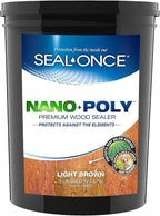 Seal-Once Nano+Poly Penetrating Wood Sealer with Polyurethane - Premium Waterproof Sealant - 5 Gallon & Light Brown