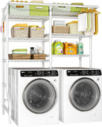 Ulif U13 Over Washer and Dryer Storage Shelves, 6 Tiers Laundry Room Standing Shelf with 2 Hanger Rods, Space Saver Clothes Drying Rack, 63.4" W x 22" D x 77.4" H, White