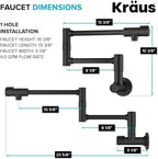 KRAUS Bolden 2 Handle Pot Filler Faucet with Retractable Arm, Wall Mount Kitchen Faucet, Pot Filler for Over Stove in Matte Black, KPF-5003MB