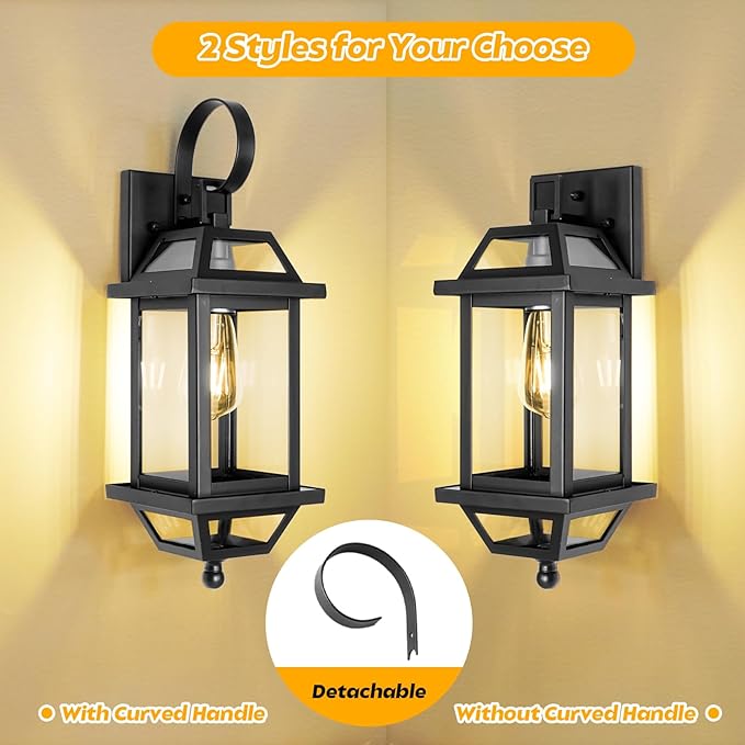 Large Outdoor Wall Lights, 18" Black Exterior Light, 2- Pack Aluminum Outdoor Wall Light Fixture with E26 Socket, Outside Porch Light Enclosed Bottom ETL Listed Exterior Lamp Wall Mount for House