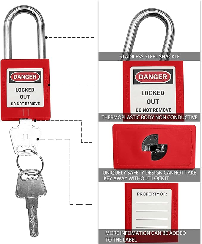 SAFBY Lockout Tagout Locks, Safety Padlock, Keyed Differently Loto Safety Padlocks for Lock Out Tag Out Kits Station (Red 11-20)
