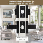 5 Pack Keyed Entry Door Lever and Double Cylinder Deadbolt Set, Keyed Alike Reversible Lockset, Matte Black Square Interior/Exterior Handleset for Bedroom, Front Door