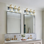 Crystal Vanity Lights 3-Light Black Gold Bathroom Vanity Lights Modern Crystal Bathroom Light Fixtures Over Mirror 23.62" Long Vanity Light for Bathroom