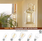 Dusk to Dawn Gold Porch Light 2-Pack 15 Inch, Aluminum Anti-Rust Large Outdoor Wall Lanterns with IP65 Waterproof Clear Glass Brass Outdoor Lights for House Photocell Patio Carriage Lights