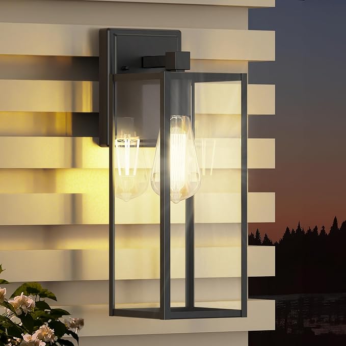 WIHTU 16in Outdoor Light Fixture Wall Mount, LED Exterior Lighting fixtures for Outside, Front Porch Lights, Waterproof Wall Sconce Lantern Lamp, Black Coach Lights for House, Patio, Garage, Doorway