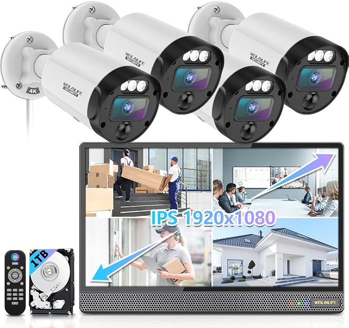【All-in-One Security System】 4K 2160P Outdoor Wired Security Camera System, Home Video Surveillance & Security Cameras Systems