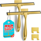 2PACK 10-Inch Golden All-Purpose Shower Squeegee for Shower Doors, Bath Linen Sets, Tile Shower Walls, Bathroom, Window, Glass and Car Windshield, Mirrors and Kitchen-Stainless Steel