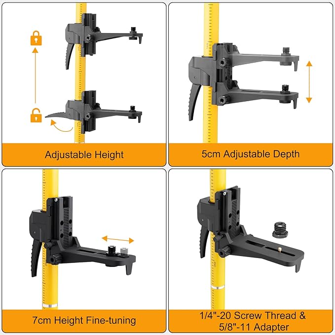 Laser Level Pole with Tripod, Professional 12 Ft./3.7M Telescoping Pole Laser Stand Tall Mount for Rotary Line Lasers, Aluminum Material with 1/4" & 5/8" Threaded Mount Adapter, with Bag