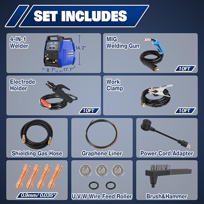 BILT HARD Aluminum 200A MIG Welder, 110V/220V MIG/Flux Core MIG/Lift TIG/Stick/Spot Welding/Spool Gun Compatible 6-In-1 Welding Machine w/IGBT Inverter, Multi-Process Welder