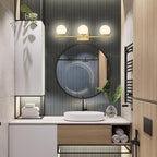 New Bathroom Vanity Light 3 Lights Fixtures Brushed Brass Milk White Globe Glass Shade Modern Wall Bar Sconce Over Mirror (Exclude G9 Bulb)