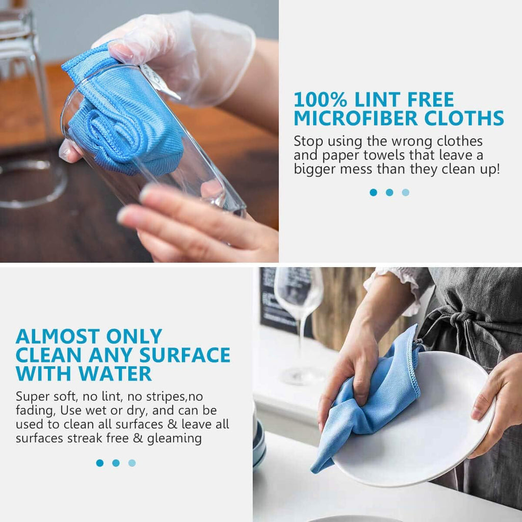 ZHIDIAN Window Glass Microfiber Cleaning Cloth - 8Pack Premium Lint Free Mirrors Polishing Rags, Eye Glasses Shower Glass Cleaner Towels, Wipes for Car Windows, Blue-12x12”