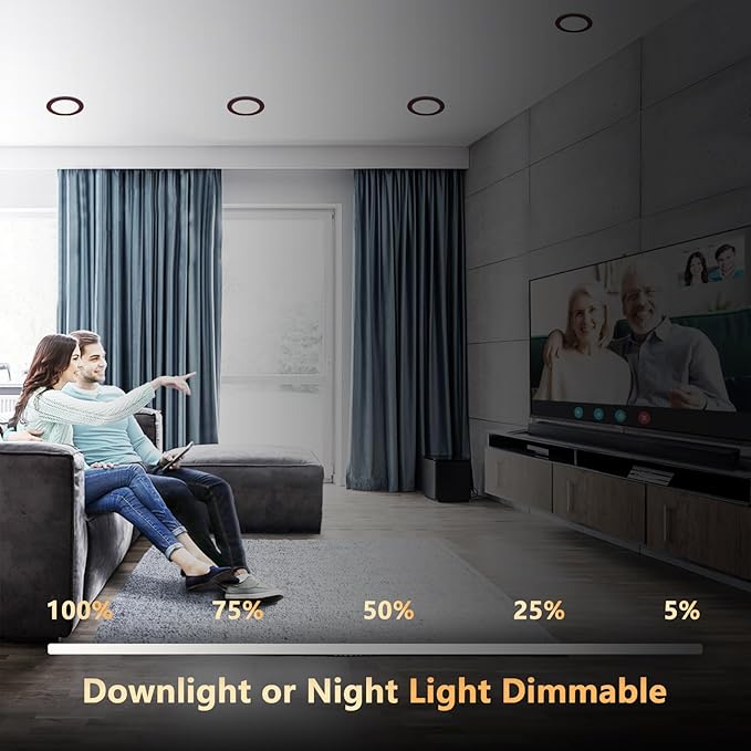 CycevSun 12 Pack Bronze Recessed Lighting 6 Inch with Night Light, Canless Ultra Thin Wafer Downlight Pot Outdoor Exterior Soffit, Dimmable & 5 CCT Selectable, 12W, ETL