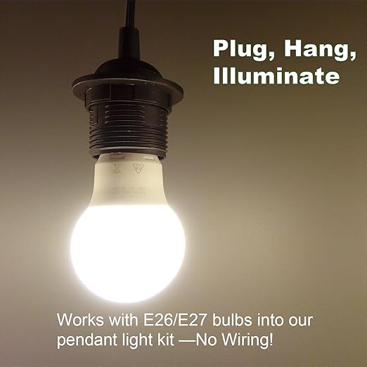 Plug in Pendant Light Cord - 16Ft Hanging Light Kit E26/E27 Light Socket Hanging Lantern Lamp Cord with On/Off Switch,Socket Rings, 2 Pack, Black