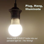 Plug in Pendant Light Cord - 16Ft Hanging Light Kit E26/E27 Light Socket Hanging Lantern Lamp Cord with On/Off Switch,Socket Rings, 2 Pack, Black